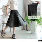 Elastic-waist Plain Pleated Midi Skirt