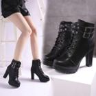 Chunky Heel Lace-up Platform Short Boots