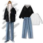 Mock Two-piece Hoodie / Sweatshirt / Wide-leg Jeans