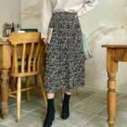 Crystal-pleat Floral Long Skirt