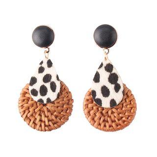 Leopard Print Droplet Straw Woven Dangle Earring