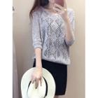 Pointelle Knit Sweater Light Gray - One Size
