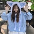 Cat Ear Detailed Hoodie Blue - One Size