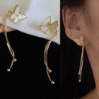 Butterfly Fringed Earring 1 Pair- 0763a - Silver Needle - White Butterfly - Gold - One Size