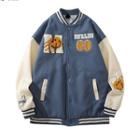 Smiley Face Embroidered Two-tone Baseball Jacket