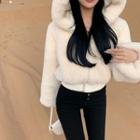 Fluffy Cropped Hooded Zip Jacket