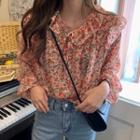 Long-sleeve Floral Top Floral - Red - One Size