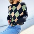Plaid Print Long-sleeve Sweater