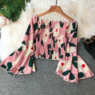Off Shoulder Floral Long-sleeve Top