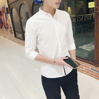 3/4-sleeve Band Collar Shirt