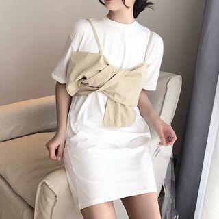 Set: Short-sleeve T-shirt Dress + Camisole Top