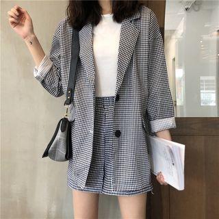 Set: Plaid Blazer + Shorts Gingham - One Size
