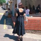Ruffle-sleeve Open-back Lace-up Dress