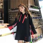 Embroidered Hoodie Dress Black - One Size