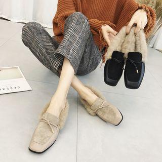 Low-heel Furry Trim Loafers