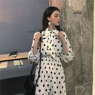 Dot Loose-fit Short-sleeve Dress As Figure - One Size