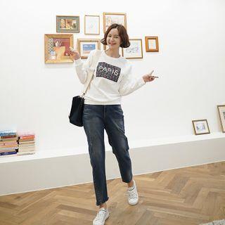 Paris Letter Tweed-patch Sweatshirt