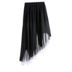 Asymmetric Hem Mesh A-line Skirt Black - One Size