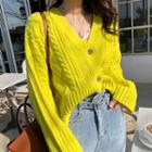 V-neck Cable Knit Cardigan Yellow - One Size