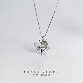 925 Sterling Silver Moonstone Devil Pendant Necklace Silver - One Size