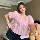 Puff Sleeve Plain Top Pink - One Size