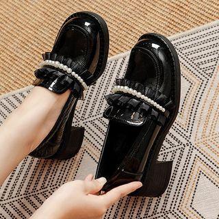 Beaded Ruffled Chunky-heel Loafers