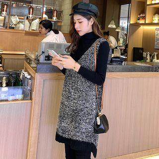 Set: Mock Neck Knit Top + Sleeveless Knit Dress