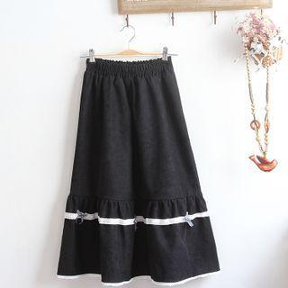 Lace Trim Bow Midi A-line Skirt