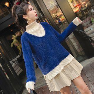 Mock Two-piece High Neck Sweater