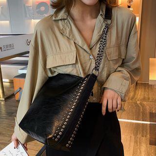 Faux Leather Studded Bucket Bag Black - One Size