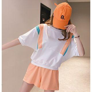 Set: Elbow-sleeve Color Block T-shirt + Sweatshorts