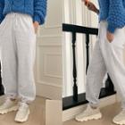 Drawcord Fleece-lined Jogger Pants Melange White - One Size
