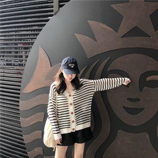 Striped Long-sleeve Open Knit Top