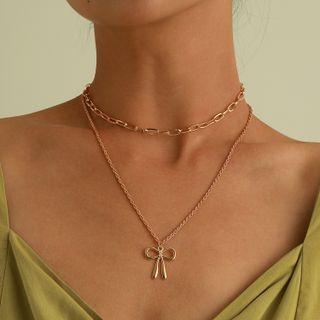 Set : Alloy Choker + Bow Pendant Alloy Necklace