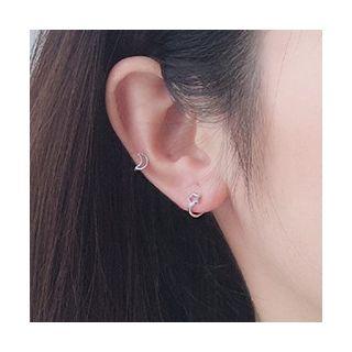 925 Sterling Silver Moon & Star Cuff Earring Asymmetrical Earring - One Size