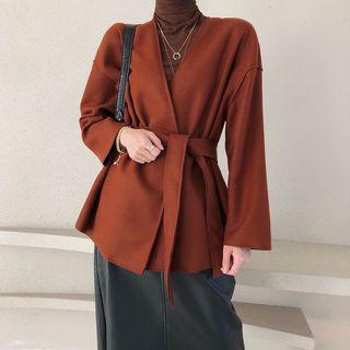 Sashed Woolen Jacket Brick Red - One Size
