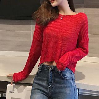 Reversible Deep V-neck Long-sleeve Knit Top