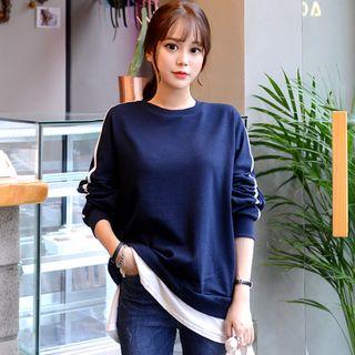 Contrast-trim Layered-hem Sweatshirt