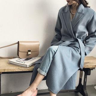 Peaked-lapel Detachable-vest Wool Blend Long Coat