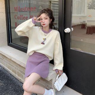 Applique Sweater / Knit Mini Pencil Skirt