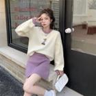 Applique Sweater / Knit Mini Pencil Skirt
