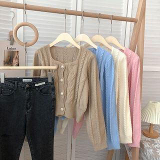 Square-neck Linen Flower Long-sleeve Knit Sweater