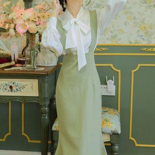 Set: Tie-neck Blouse + Midi Jumper Dress