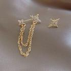 Non-matching Rhinestone Star Chained Earring 1 Pair - As Shown In Figure - One Size