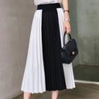 Color Block A-line Midi Pleated Chiffon Skirt