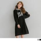 Letter Printed Contrast Hooded Dress