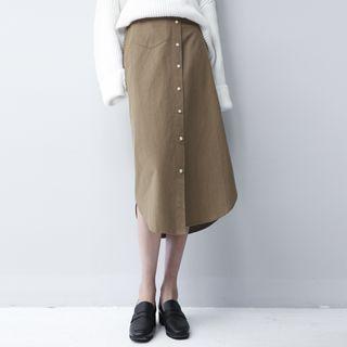 Tie-waist Asymmetric Midi Skirt