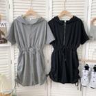 Half-zipper Drawstring Hooded Playsuit
