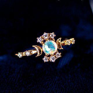 Sterling Silver Gemstone Flower Open Ring Gold - One Size