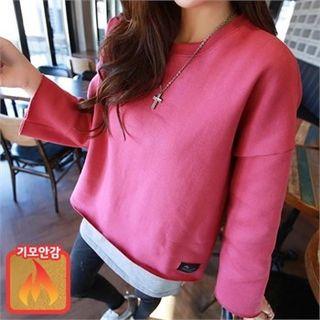 Letter-tag Fleece-lined T-shirt